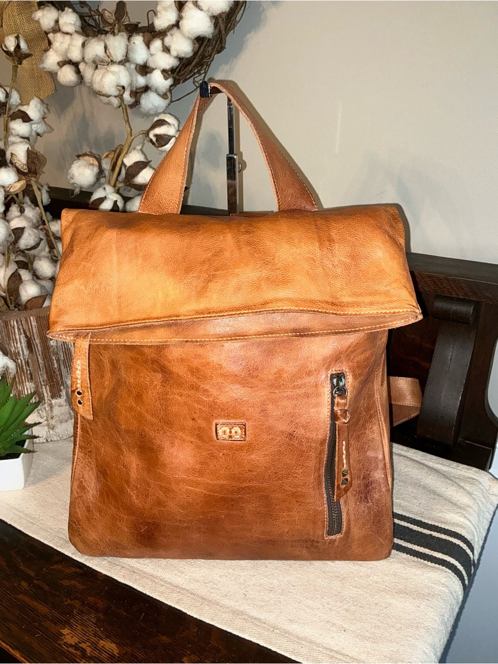 Bed Stu Unisex Leather Howie Flapover Leather Backpack Tan Rustic Retail $365